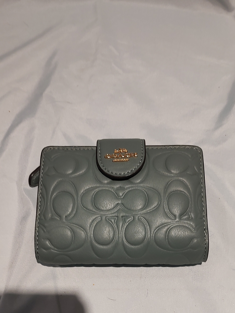 Coach Sage Green Embossed Leather Card Holder